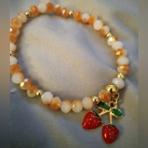AURORA BOREALIS CRYSTAL ORANGE CHERRY CHARM BRACELET IT'S SIX TO EIGHT INCHES